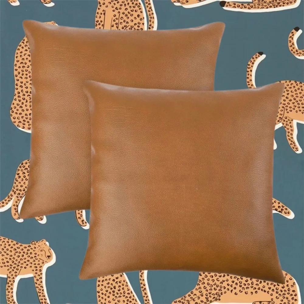 Luxury Home | Boho Rustic Farmhouse Faux Pebbled Leather Throw Pillow Covers